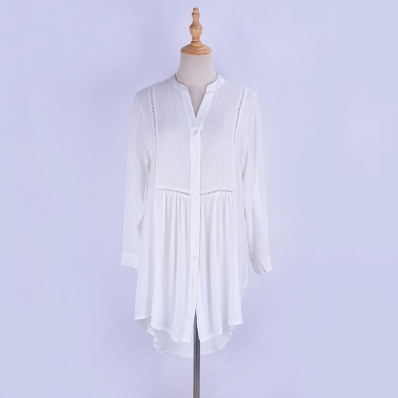 Cubierta de traje de baño para mujer Vestido de playa Túnica de algodón Blanca Botones Camisa casual de verano Ropa de baño
