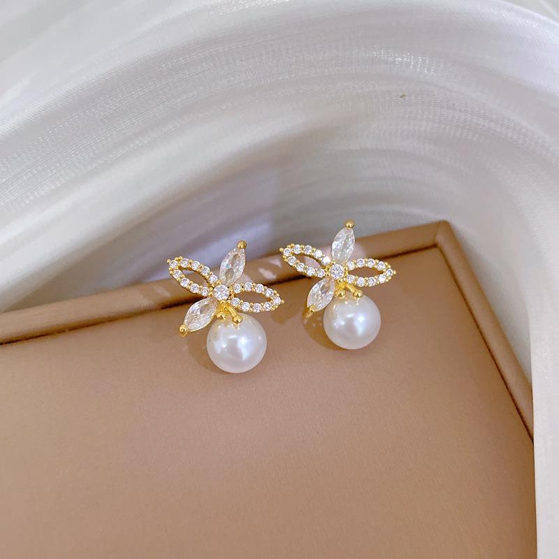 Micro-inlaid Stainless Steel Charm Flower Necklace Earrings Fashion Gorgeous Zircon Temperament Girl Accessories Set