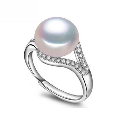 LSOOYH Pearl Jewelry Natural Freshwater Pearl Rings For Women Fashion Female Cubic Zirconia CZ Ring