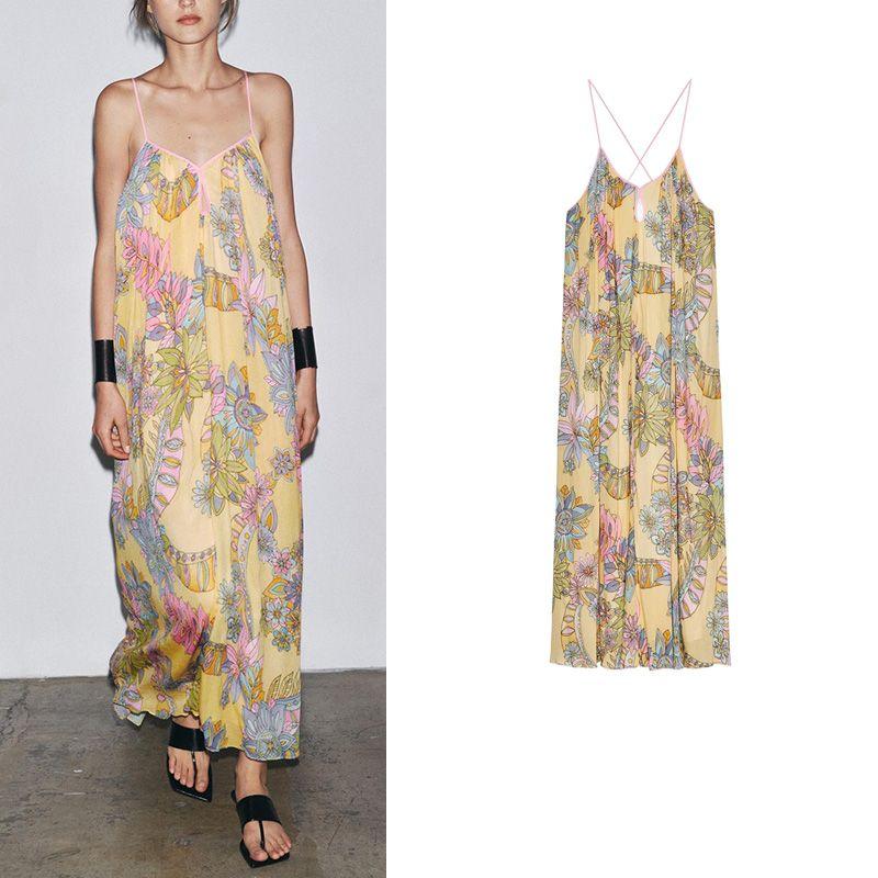 Summer New Product Women's Clothes Beach Vacation Style Casual Print Loose Sling Length Dress 3193123