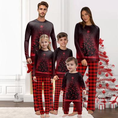 Noel Baskıları Aile Eşleşen Uzun Kollu Üstler+Pantolon Seti Aile Eşleşen Setler