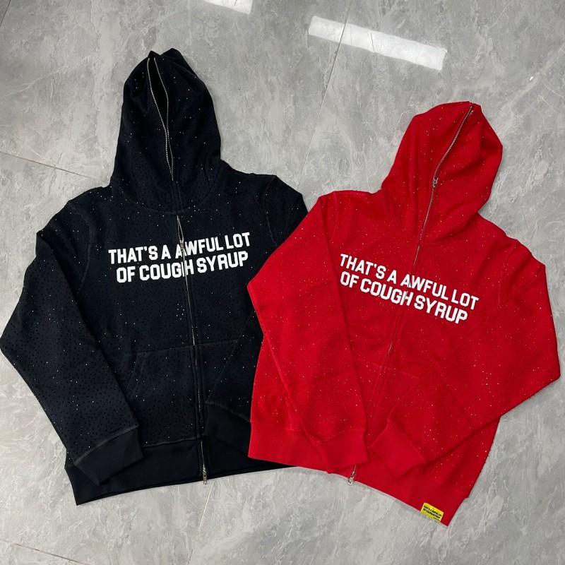 Thats A Awful Lot Of Cough Syrup Hoodie Mens Rhinestone Zip Up Hooded Sweatshirt
