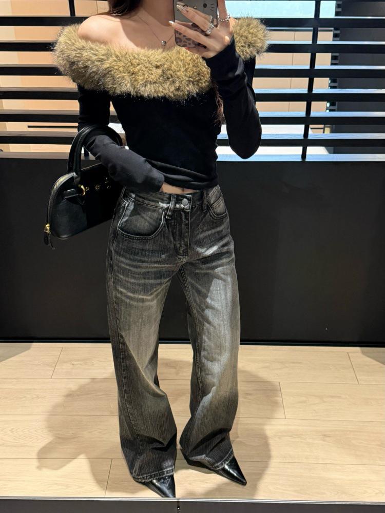 11KN Retro Unisex Used Wide Leg Jeans - Trendiges Katzenbart-Design, Schlankmachender Schnitt, Gerader Lockerer Stil