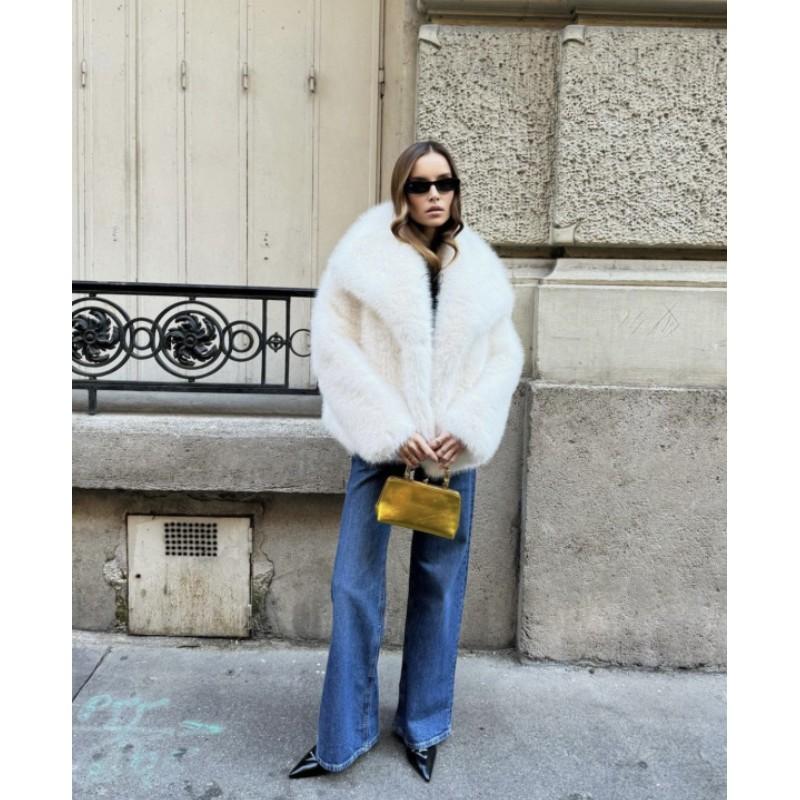 

Women s Winter Elegant Lady Long-Sleeve Wide-Lapel Coat with Plush Lining XXS белый