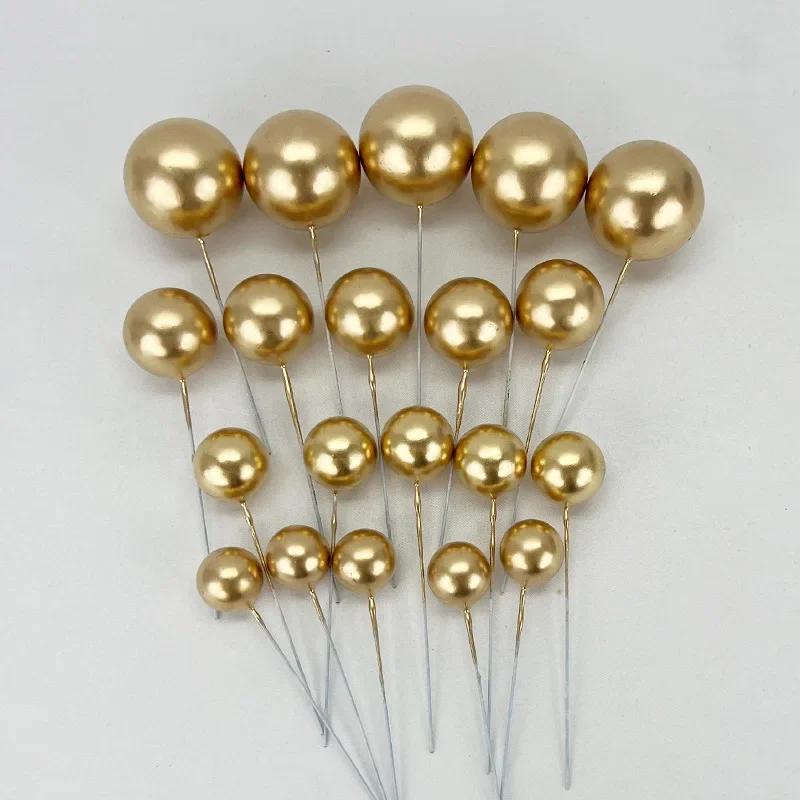 20pcs Heart Shape Cake Topper Mix Size Gold Silver Pink Love Cake Ball Valentine's Day Cupcake Flag Wedding Engagement Decor