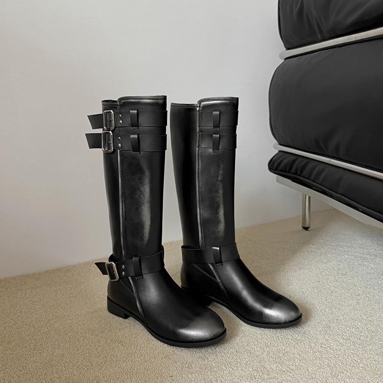 Belt Buckle But Knee Boots Low Heel High Knight Boots Women's 2025 New Retro Brown Western Cowboy Boots