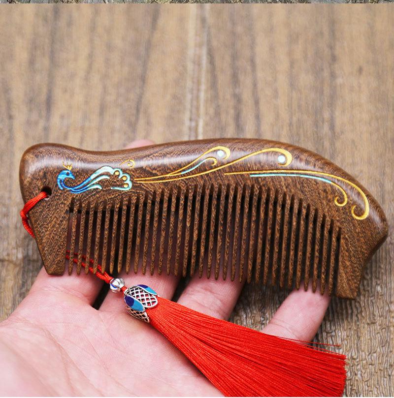 

Набор гребней из черного золота и сандалового дерева с хвостом феникса - Гравированный подарок на День матери в наличии