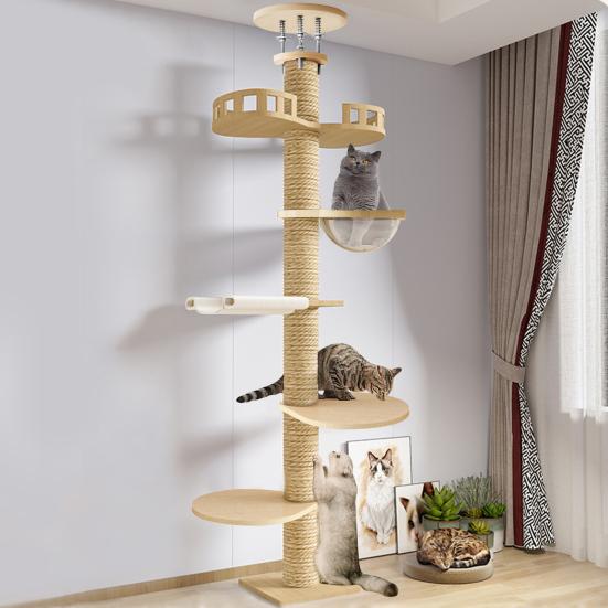 Cat Tree Floor To Ceiling Cat Tree Height Adjustable Cat Tower 6 Tier Hemp Scratching Post High Sturdy Cat Activity Tree Cat Scratching Post