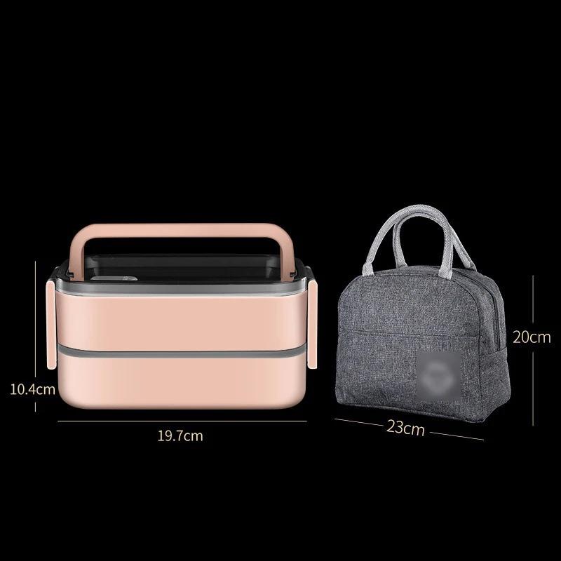 304 Stainless Steel Lunch Box with Thermal Bag Double Compartment Bento Box Microwave Oven School Office Food Storage Containers