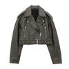 Giacca da Donna Bicolore Distressed in Ecopelle PU con Revers, Taglio Ampio, Stile Europeo e Americano, 2025