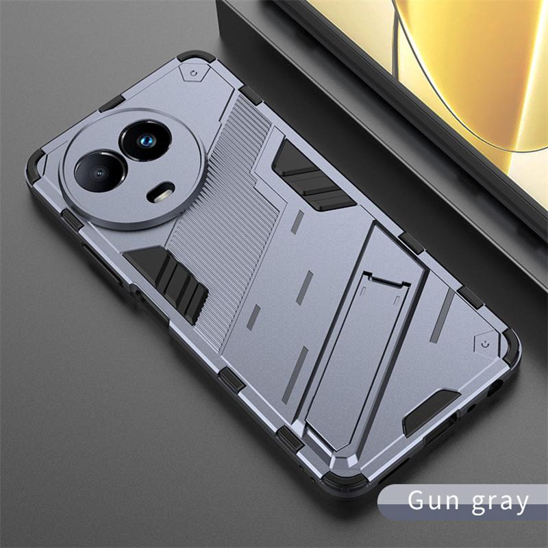

Для Realme 11 5G 2023 чехол противоударный бампер бронированный чехол для телефона для Realmi 11 Realme11 5G автомобильный магнитный держатель подставка задняя крышка For Realme 11 5G серый