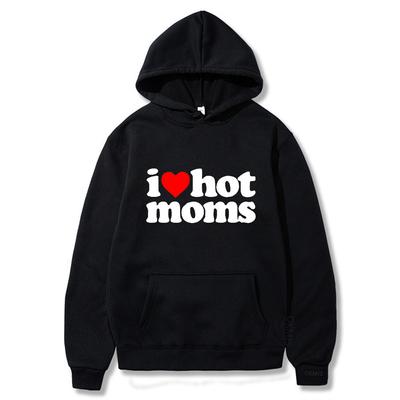 I Love Hot Moms Unisex Hoodies Sweatshirts Lustiges rotes Herz Love Moms Kapuzenpullover Unisex Damen Lässiges übergroßes Top Pullover Unisex-Kleidung