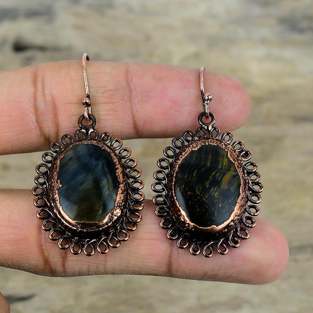 Pietersite Earring Electroformed Copper Earrings Gemstone Earring Pietersite Jewelry Handmade Earring Electroformed Copper Jewelry For Gifts