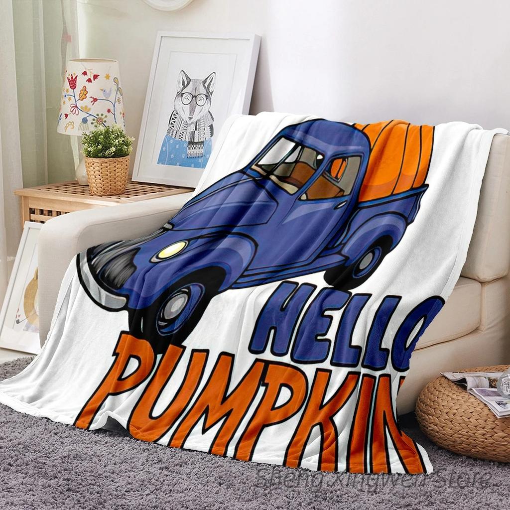 Halloween Watercolor Truck Blanket Warm Four Seasons Pumpkin Print Flannel Blanket Halloween Blanket