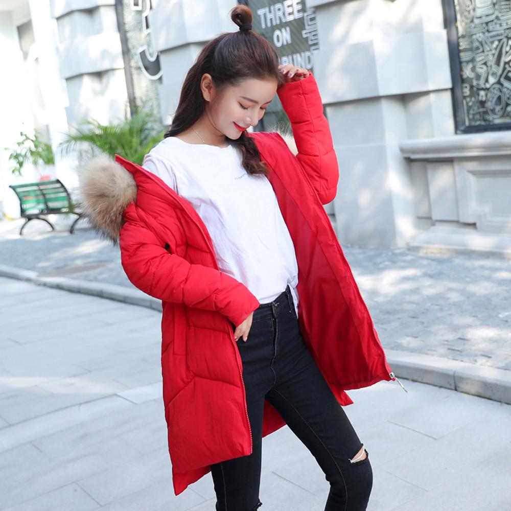  Women Outerwear  Hooded Coat Long Cotton-padded Zipper Jackets Pocket Coats