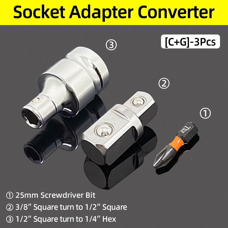 Double Square Head Socket Adapter Converter Reducer Set 1/4 3/8 1/2 Impact Drive Ratchet Wrench Socket Adaptor Repair Hand Tool