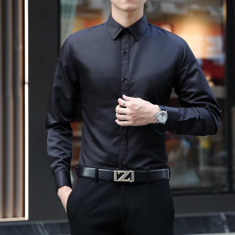Men's Slim Fit Korean Style Long Sleeve Shirt - Spring & Autumn Trend