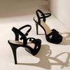 Fashion Elegant Summer Women's Black Platform Sandals Chunky High Heels Fashion Classic Ladies Party Shoes