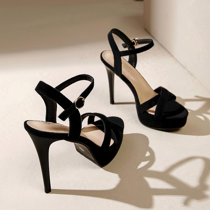 Fashion Elegant Summer Women's Black Platform Sandals Chunky High Heels Fashion Classic Ladies Party Shoes