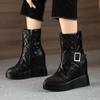 12CM ultra-high heel inner height increase and thin fashion boots autumn and winter new British pointed thick-soled belt buckle Martin boots women