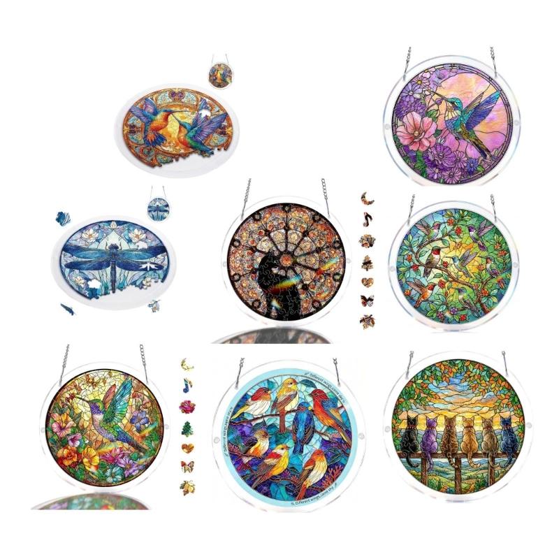 Colorful Acrylic Puzzle Sun Catcher Window Decoration With Metal Chain For Home Gift DIY Art Craft Hanging Sun Catcher Signs