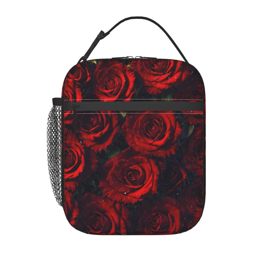 Red Rose Floral Design Insulated Lunch Bag for Women Kids Leakproof Food Boxes Thermal Lunch Box Tote