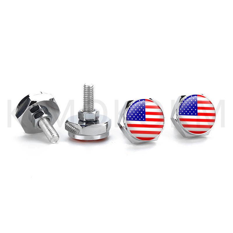 4pcs/set Car USA Italy Germany British Flag Metal Screws License Plate Bolts Auto Universal Car Accessories For VW BMW