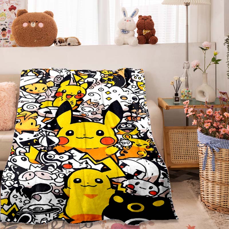 2026 New1PC Pokémon Pikachu Pattern Blanket Warm Soft Fluffy Kids and Adults Sofa Bed Throw Blanket Outdoor Travel Camping Luxur