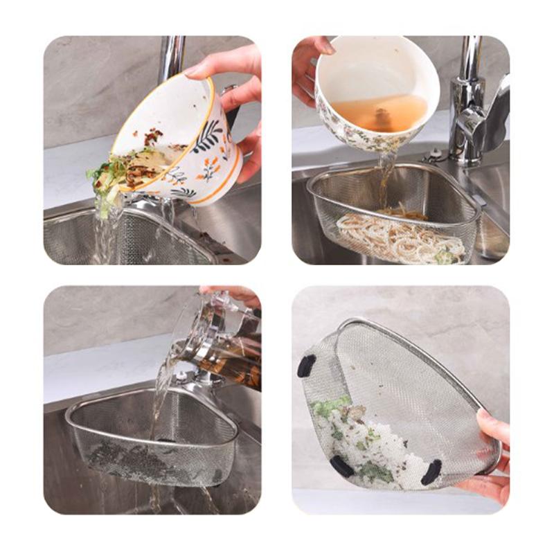 Kitchen Sink Drain Basket Stainless Steel Triangle Food Vegetables Peel Egg Filter Storage Organizer Kitchen Shelf Rack Drainier