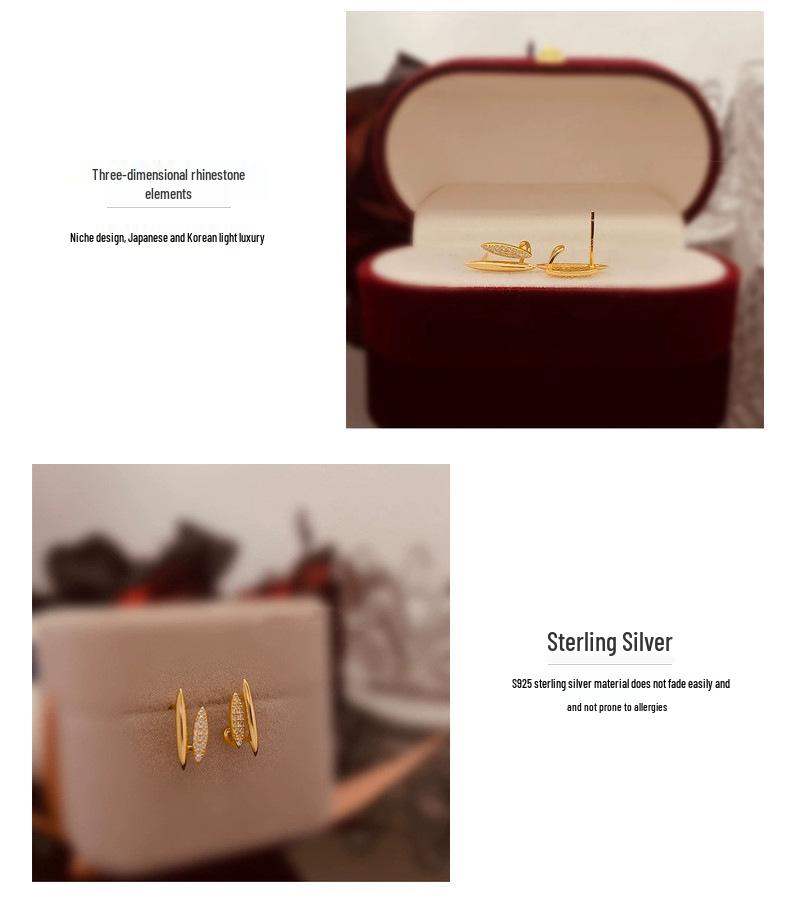 14K Vergoldete Sterlingsilber Doppelreihige Geometrische Ohrstecker für Damen - Einzigartiges Design, High-End Leichter Luxus Sommerstil