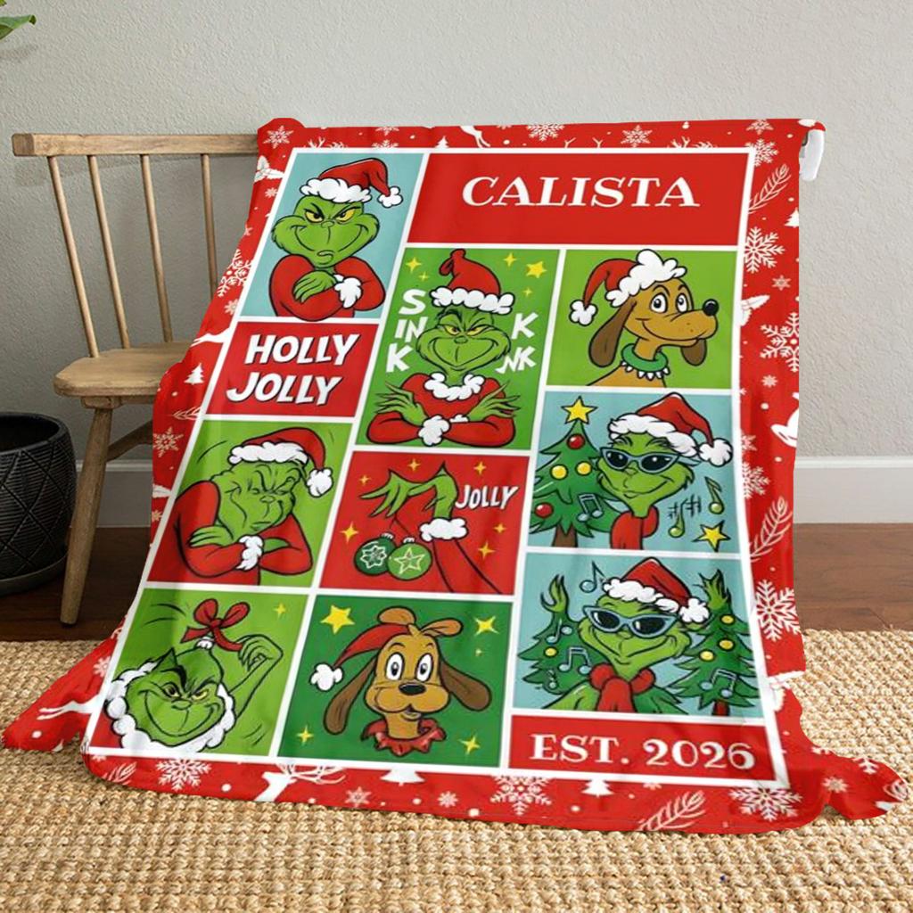 Christmas Gift Comedy Movie How the Grinch Stole Christmas Blanket Home Warming, Four Season Bed Decoration Sofa Cover Flannel Throwing Blanket K11