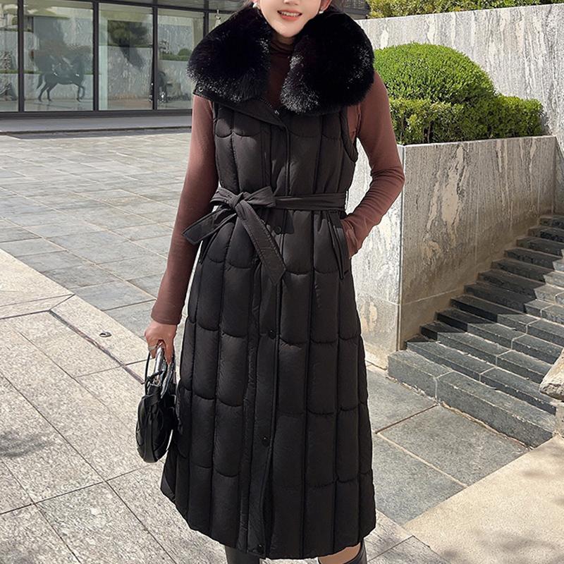 Detachable sleeves Plus Size L-7XL Fashion Woman Winter Coats With Belt Big Faux Fur Collar Long Parkas Hooded Loose Thick Female Jackets