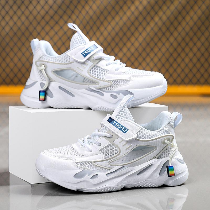 Breathable Boys' White Mesh Sandals with Velcro - Non-Slip Summer Running Shoes