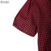 ZANZEA Women Casual Square Collar Summer Short Sleeve Grid Print Dress