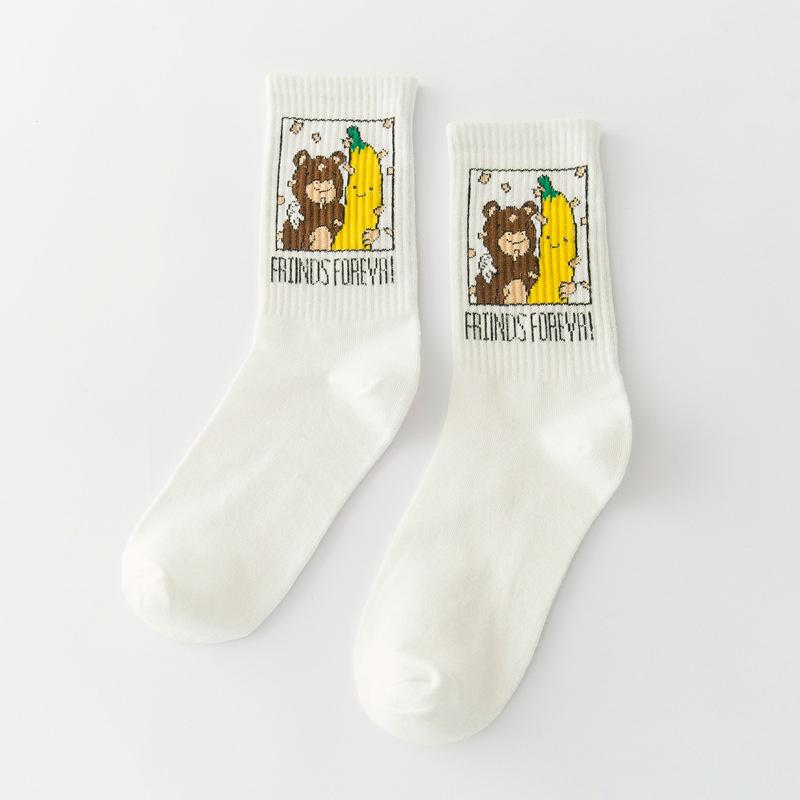 

Banana sock woman White Stockings Little Bear Socks cartoon sock Bear and banana socks drawings socks with prin One Size білий