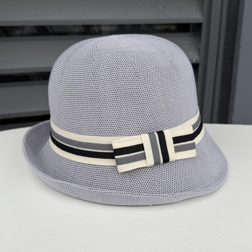 New British retro knitted bucket hat simple knot curled top hat women's summer travel sunshade sunscreen basin hat