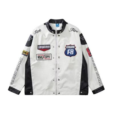 American Vintage Biker Jacket Stand Collar Streetwear Loose Fit Men Women Racing Style