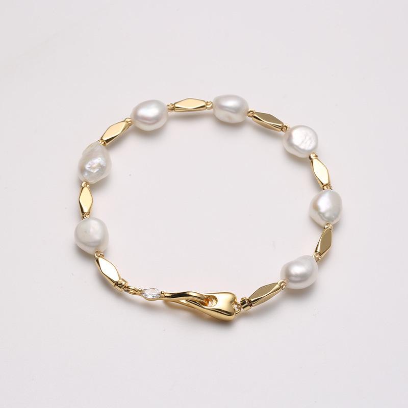 Барочный браслет и колье из пресноводного жемчуга, набор с цепочкой на ключицу