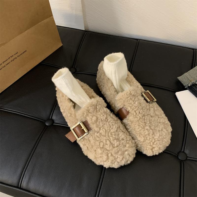 One Pedal of Fluffy Shoes for Women, Winter New Gentle Beanie Shoes for Women, Velvet Cotton Shoes