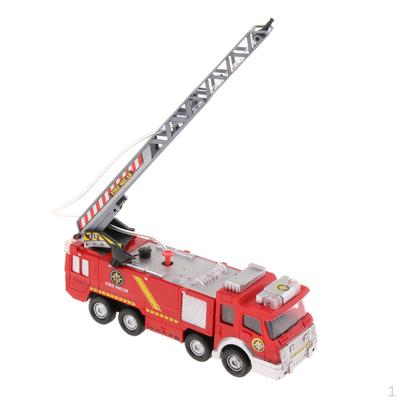 Electric Fire Truck Toy with Lights and Sirens Sounds, Extending Ladder Pump Hose To Water, Bump