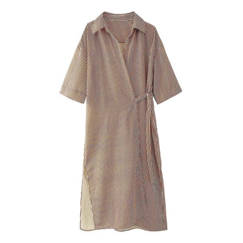 Jnleaog Spring New Arrival Women's Clothing Fashion Style French Fashion Design Stripes Tencel Shirt Style Dress