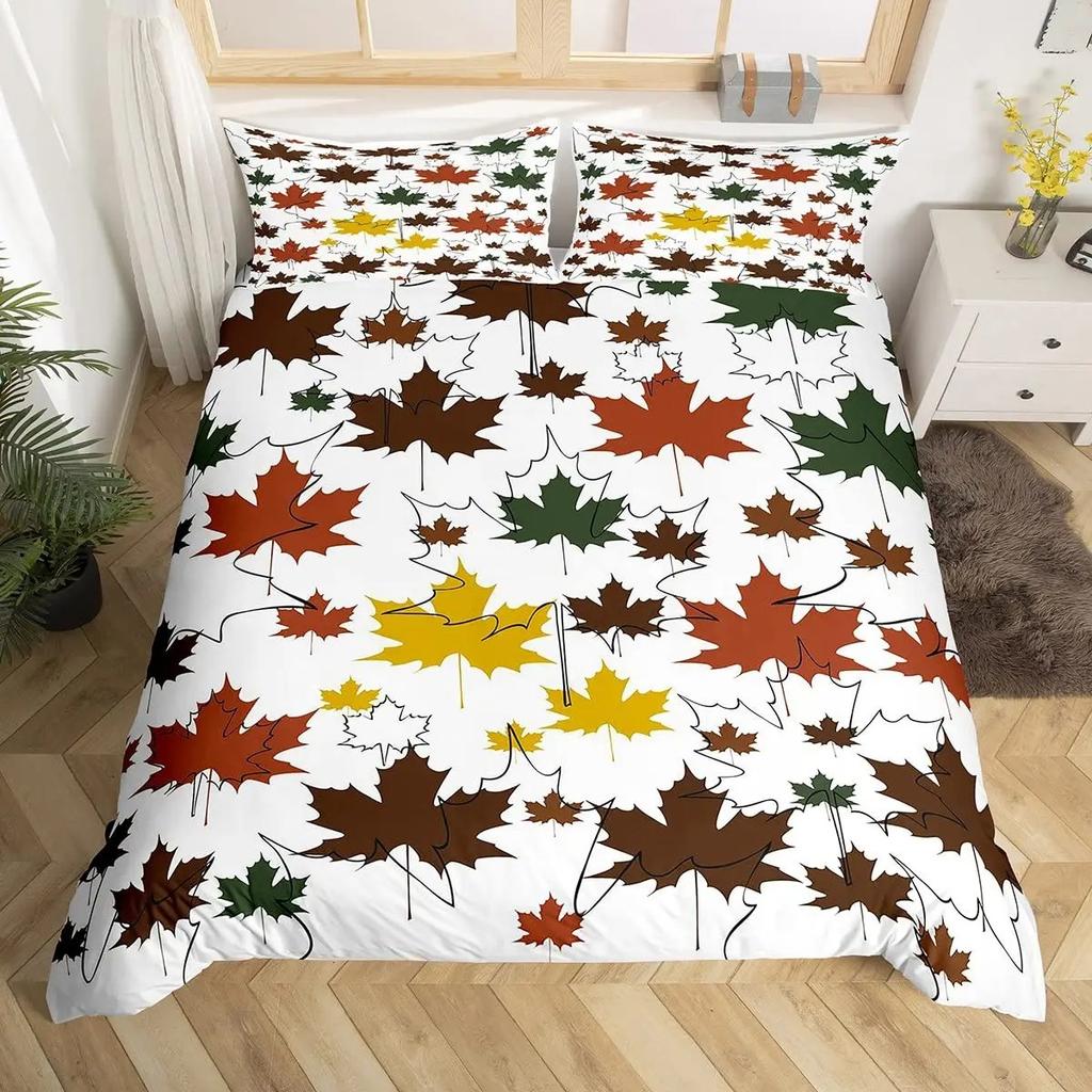 Comforter Maple Leaf Twin King Botanical Leaves Bedding Set Autumn Plant Fallen Leaves Comforter For Boys Girls Room