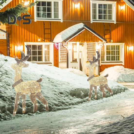Christmas Lighted Reindeer Decorations Glowing Plastic Deer Ornaments with LED Lights for Indoor Outdoor Holiday Display