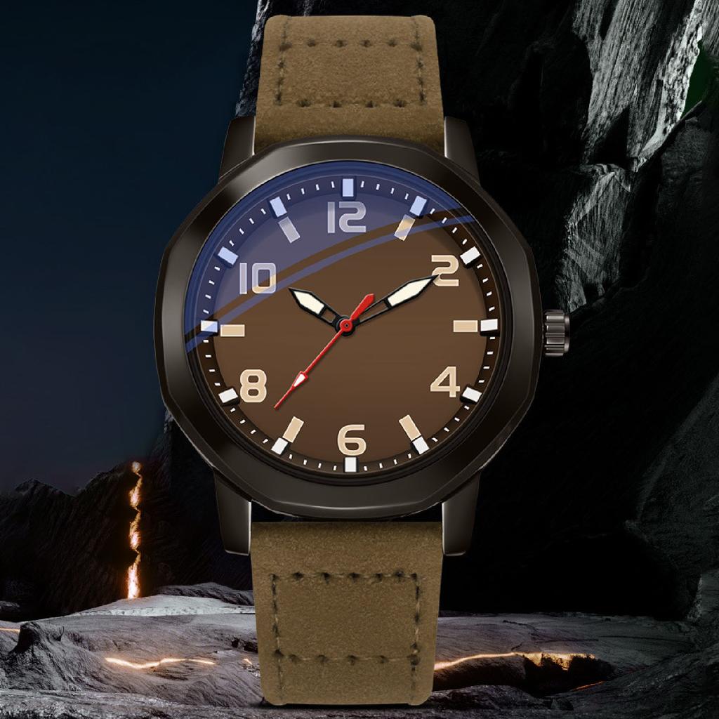Men Analog Watch Fashion Casual PU Leather Strap Round Face Mineral Glass Easy Reading Quartz Wrist Watch for Indoor Outdoor Activities