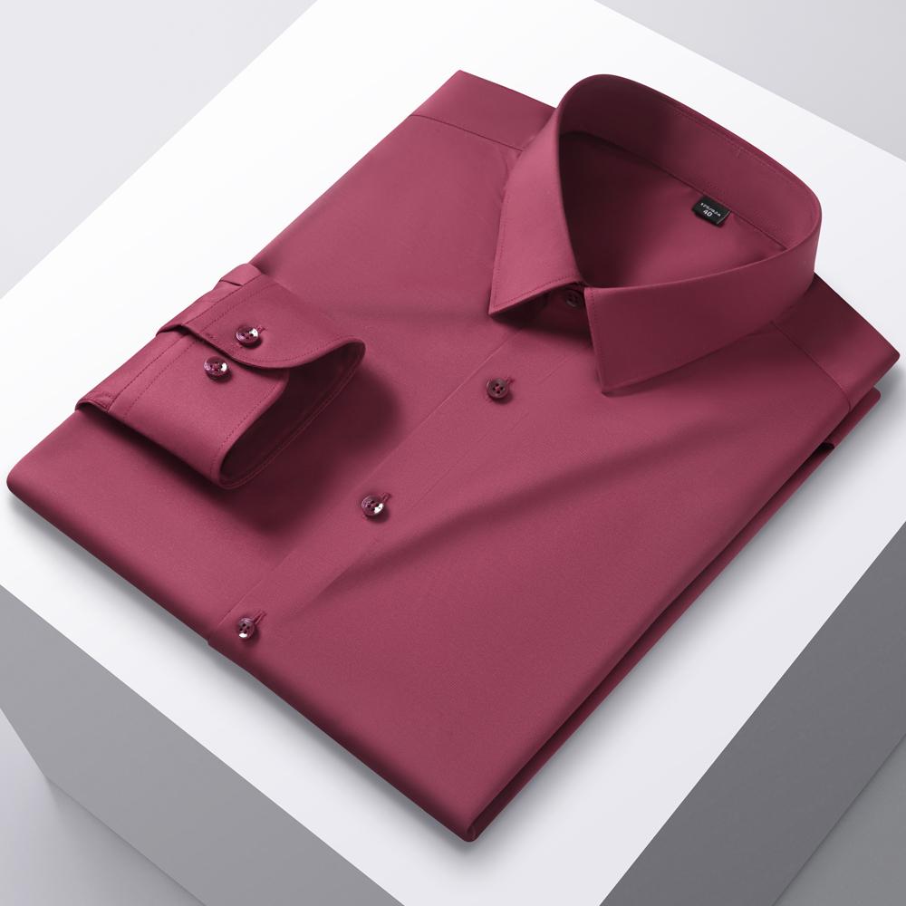 

Одежда для пожилого богатого мужчины Роскошная приталенная рубашка с длинным рукавом, тянущаяся в 4 направлениях, супермягкий шелк, не мнется, на пуговицах, формальная рубашка 46 красный