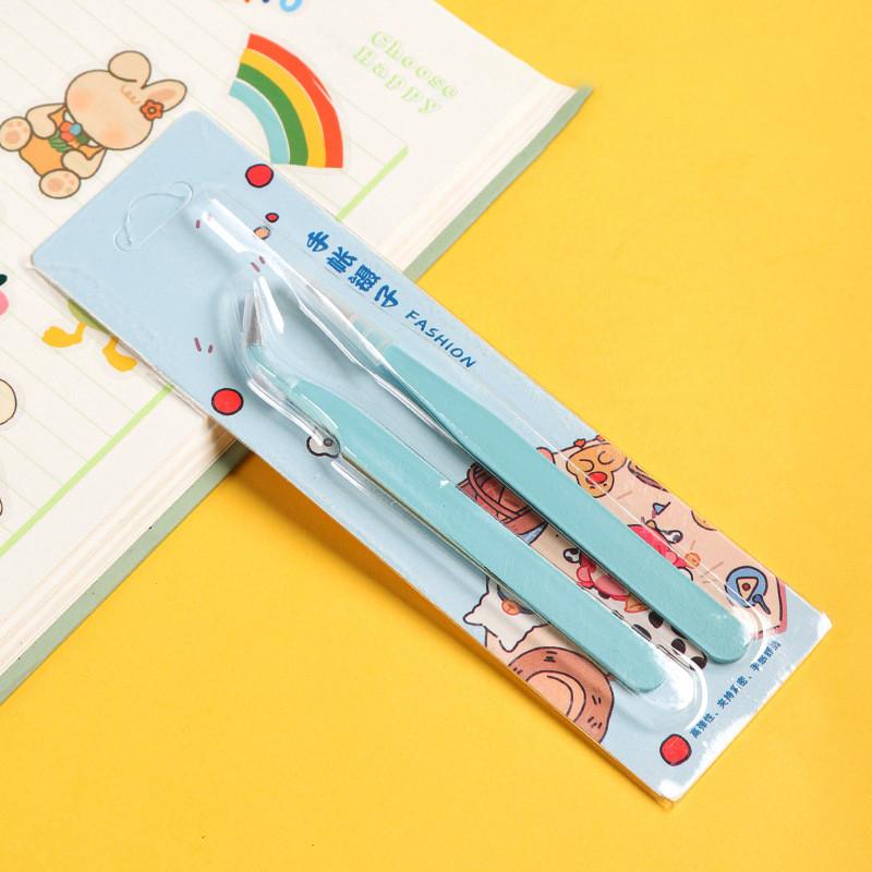 Stainless Steel Colorful Straight Curved Tweezers Pink Blue Purple DIY 1.0mm Eyelash Tweezers Nail Art Rhinestones Picking Tool