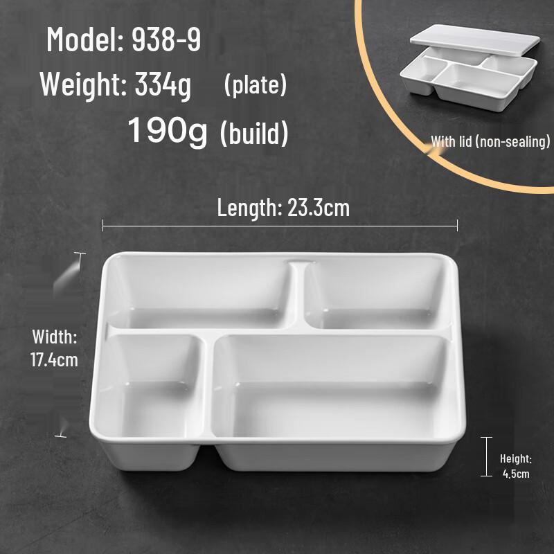 Commercial Melamine 4-Compartment Lunch Plate with Lid