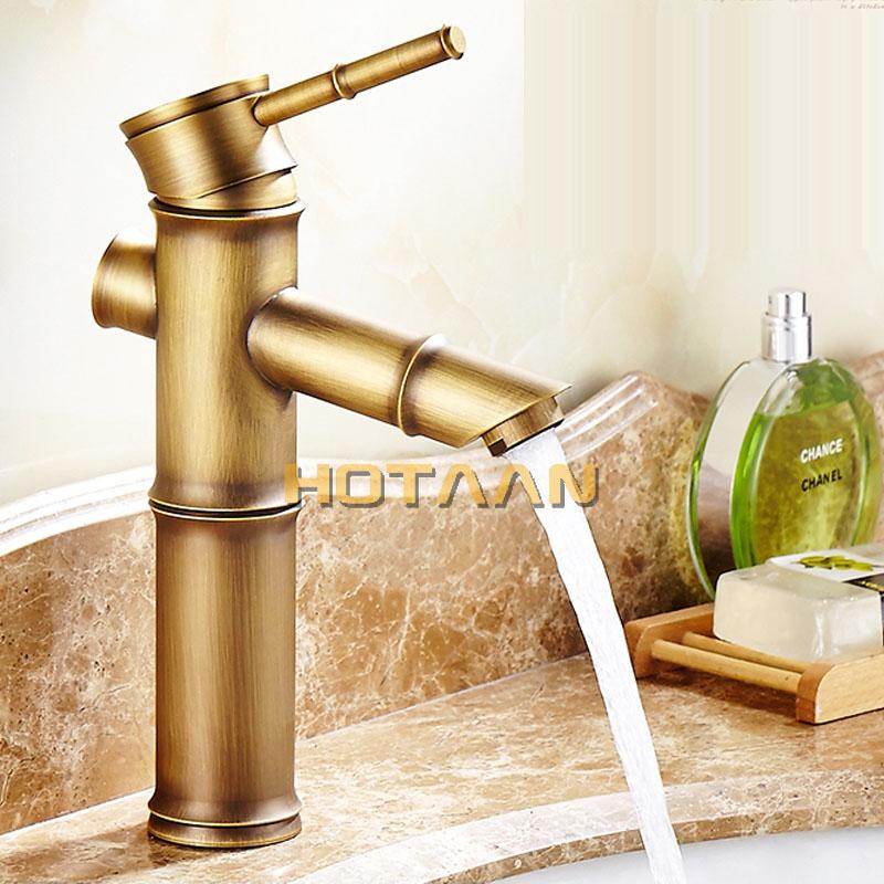 Basin Faucet Antique Brass Bamboo Shape Faucet Antique bronze Finish Copper Sink Faucet Single Handle Hot and Cold Water Tap