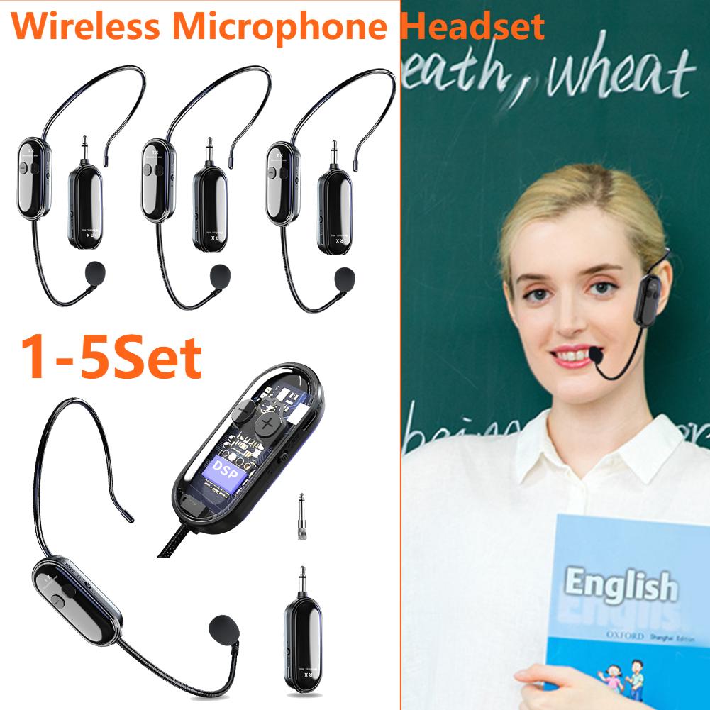 2.4G Mic System Long Range Wireless Microphone System Head Handheld Mic 2 in 1 for Teaching Stage Performers Fitness Instructors