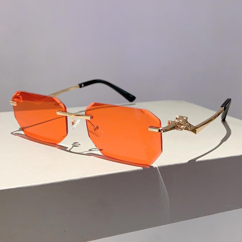 Punk Rimless Vintage Square Sunglasses Women For Men Luxury Brand Designer Sun Glasses Popular Outdoor Metal Leopard Shade Uv400